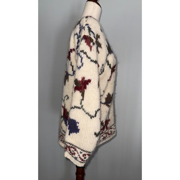 Vintage Icelandic Design 100% wool full-zip floral cardigan - size Small - Picture 2 of 11